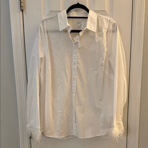 J. Crew White Button Down Shirt with Feather Accents